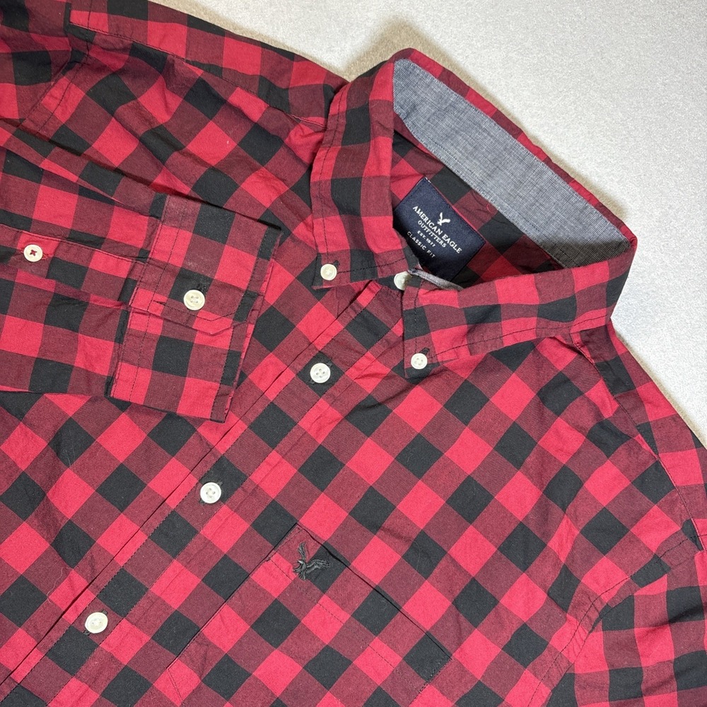 American Eagle Outfitters Shirt Mens Large Red Buffalo Plaid Cotton Button Up